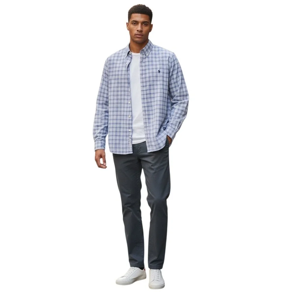 Ralph Lauren Button Down Shirt Men's Size Small Slim Fit Light Blue Purple Plaid